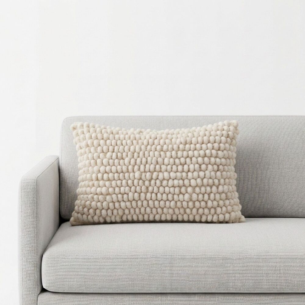 🛋️ NWT Urban Troos Wool Bobble Loop Pillow Cover Boho Cream 12x20 - Picture 2 of 6